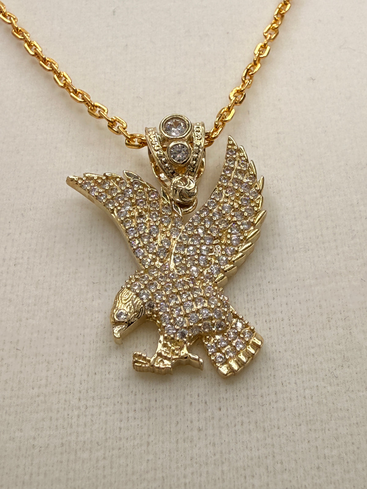 10K Solid Gold CZ Diamond-Encrusted Bald Eagle Pendant alternate product view