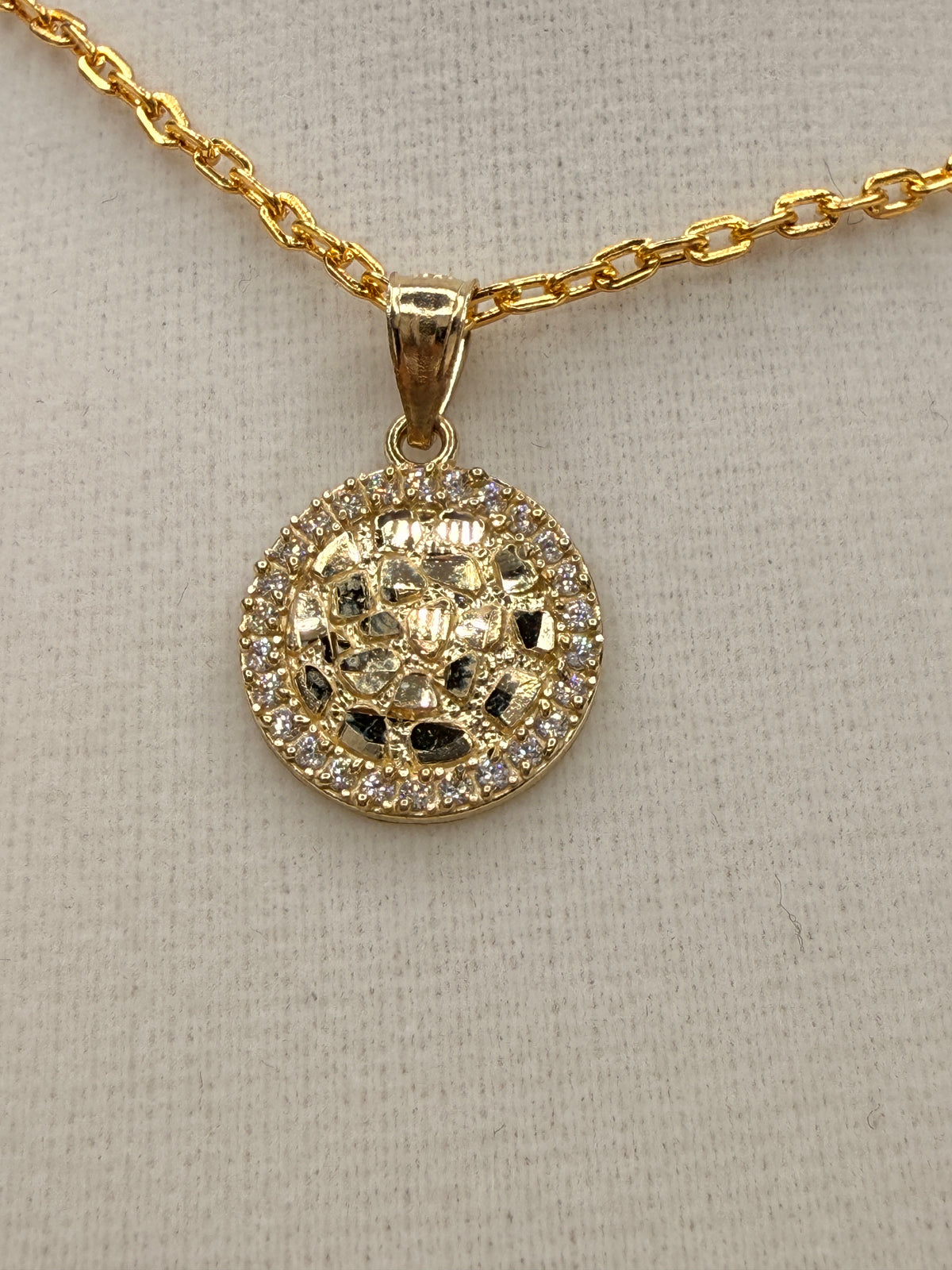 10K Solid Gold Round CZ Diamond Accent Gold Nugget Pendant alternate product view