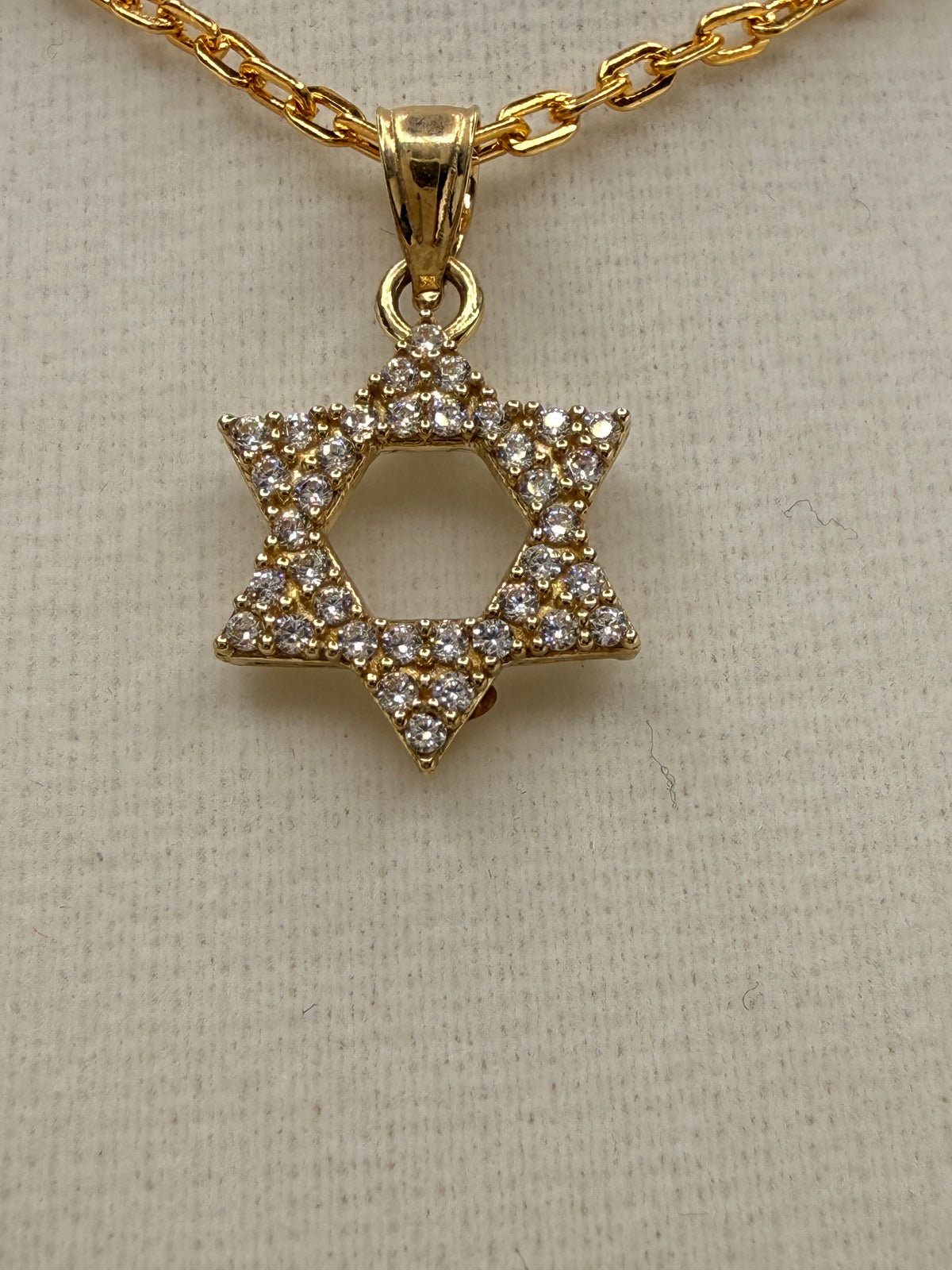 10K Solid Gold CZ Diamond-Encrusted Star of David Pendant alternate product view