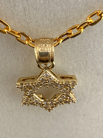 10K Solid Gold CZ Diamond-Encrusted Star of David Pendant