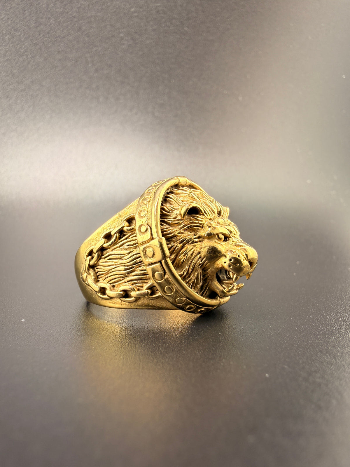 14K Gold Bonded Sterling Silver Lion Head Ring – Size 9.75, 12.2 Grams detail view