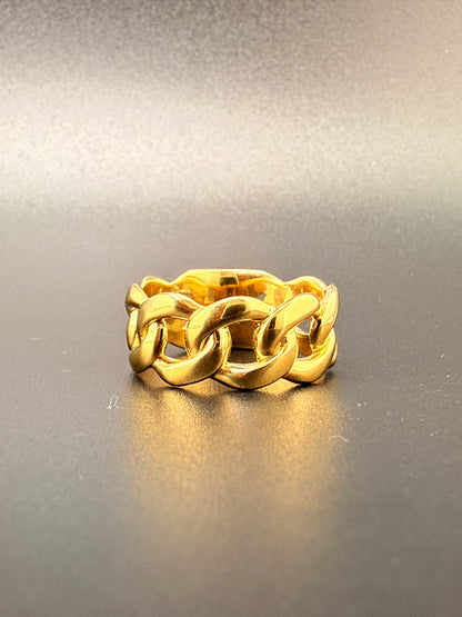 14K Gold Bonded Sterling Silver Cuban Link Ring – 7.6mm, 7.2 Grams