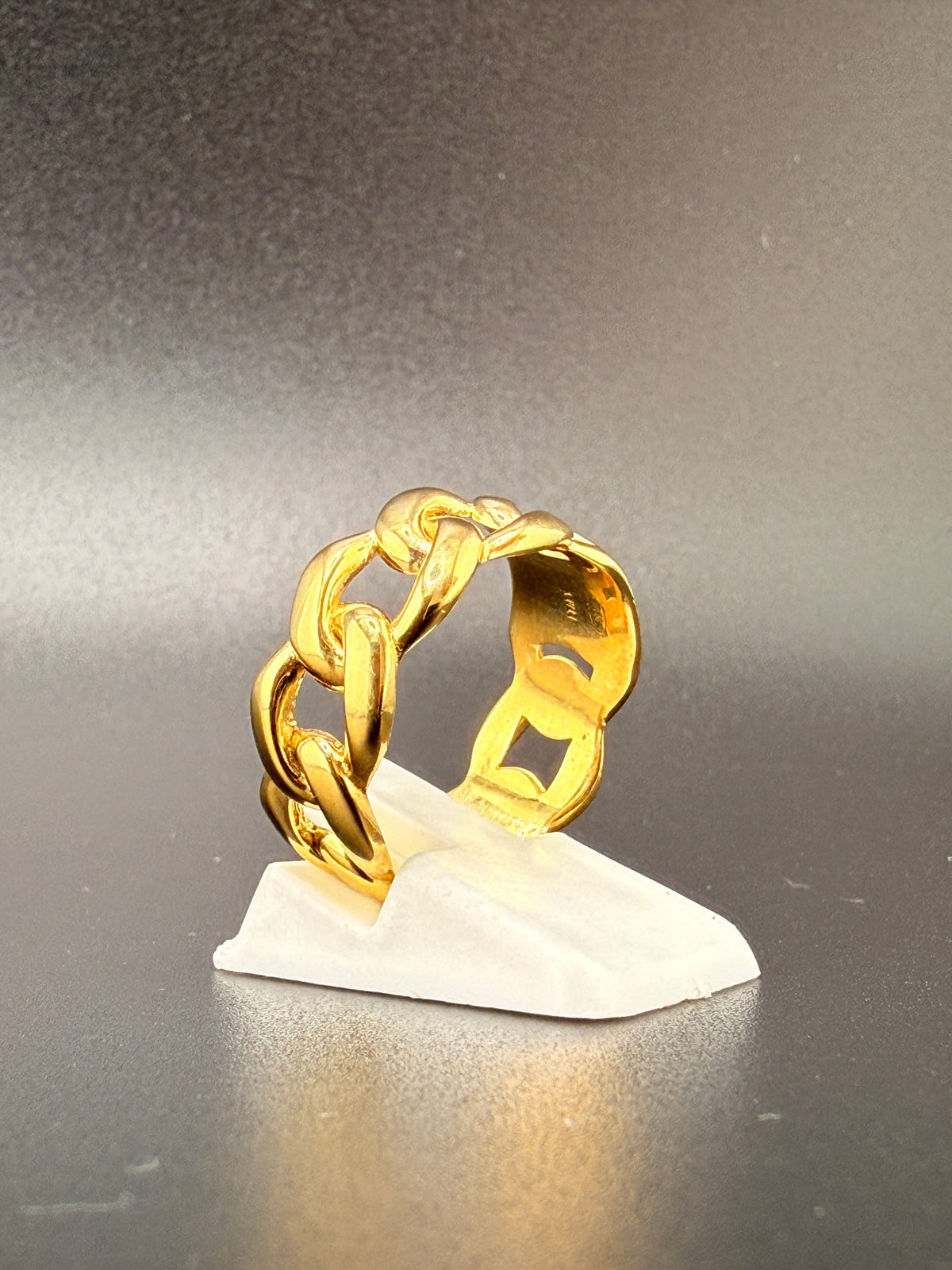 14K Gold Bonded Sterling Silver Cuban Link Ring – 7.6mm, 7.2 Grams detail view