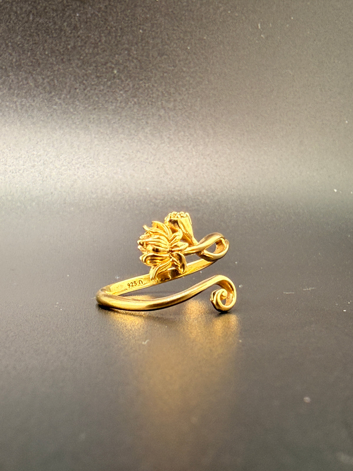 14K Gold Bonded Sterling Silver Lotus Flower Ring – Adjustable detail view