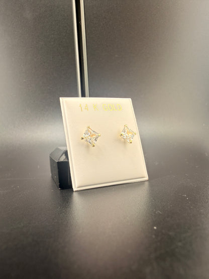 Princess Cut CZ Diamond Earrings — 2 CTW | 14K Gold