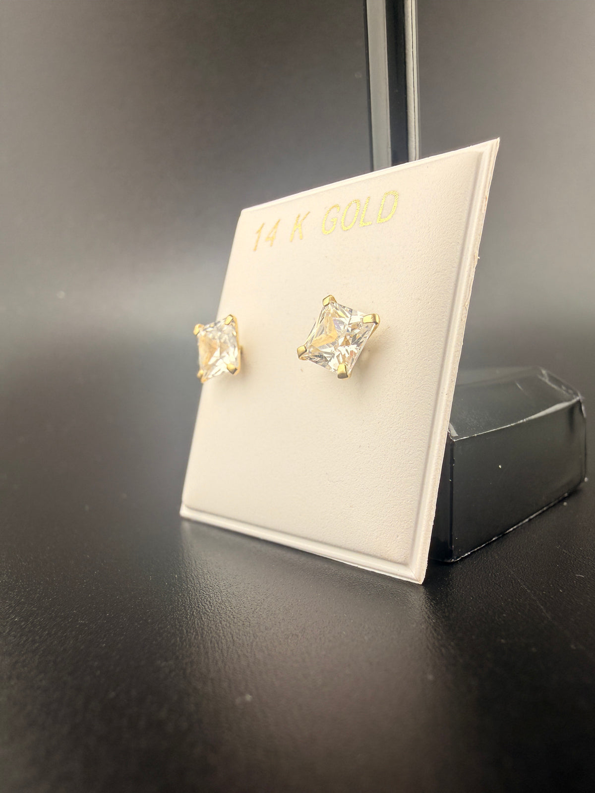 Princess Cut CZ Diamond Earrings — 2 CTW | 14K Gold detail view