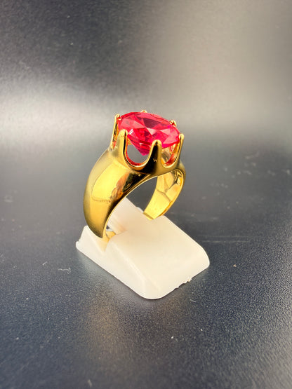 14K Gold Bonded Sterling Silver 3 CT Synthetic Ruby Solitaire Ring – Size 7