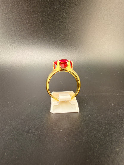 14K Gold Bonded Sterling Silver 3 CT Synthetic Ruby Solitaire Ring – Size 7