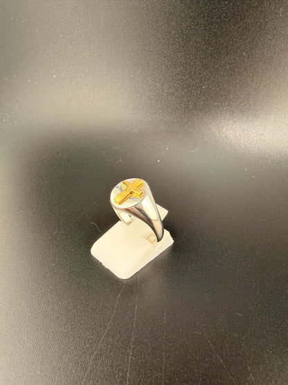 14K Gold Bonded 925 Sterling Silver 2-Tone Cross Ring - 6