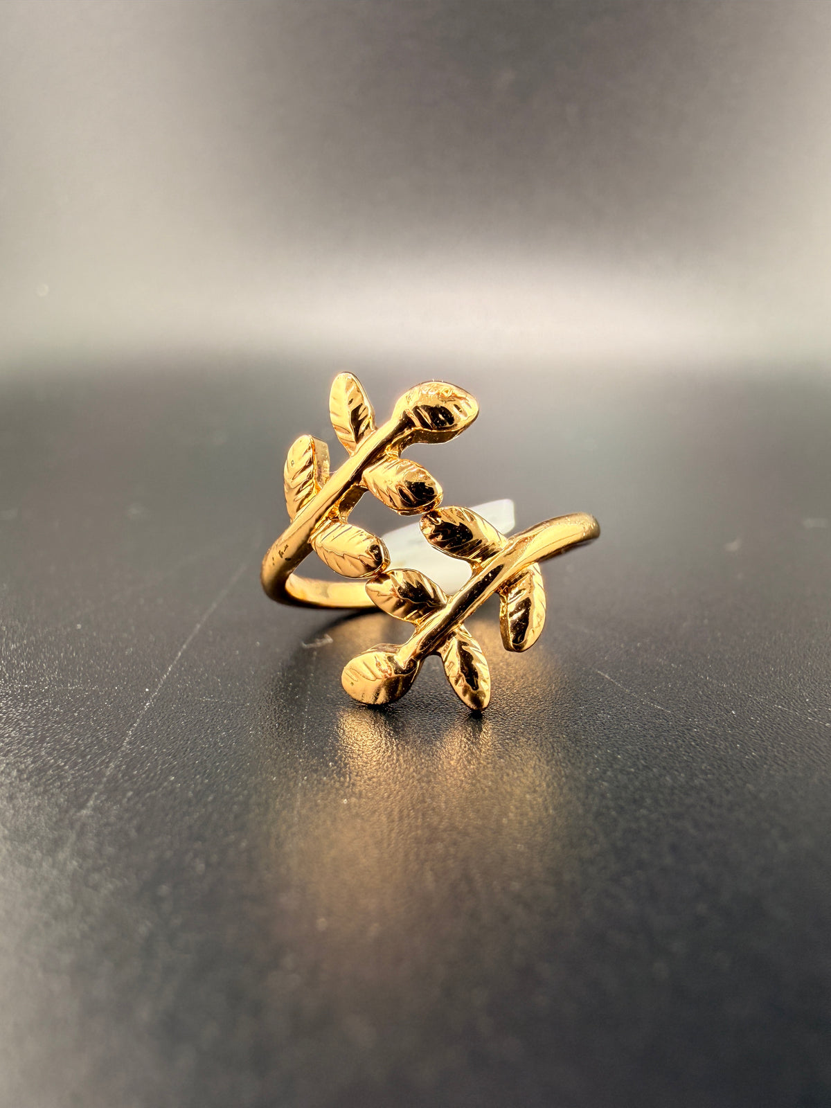 14K Gold Bonded Sterling Silver Oak Leaf Ring – Adjustable Size