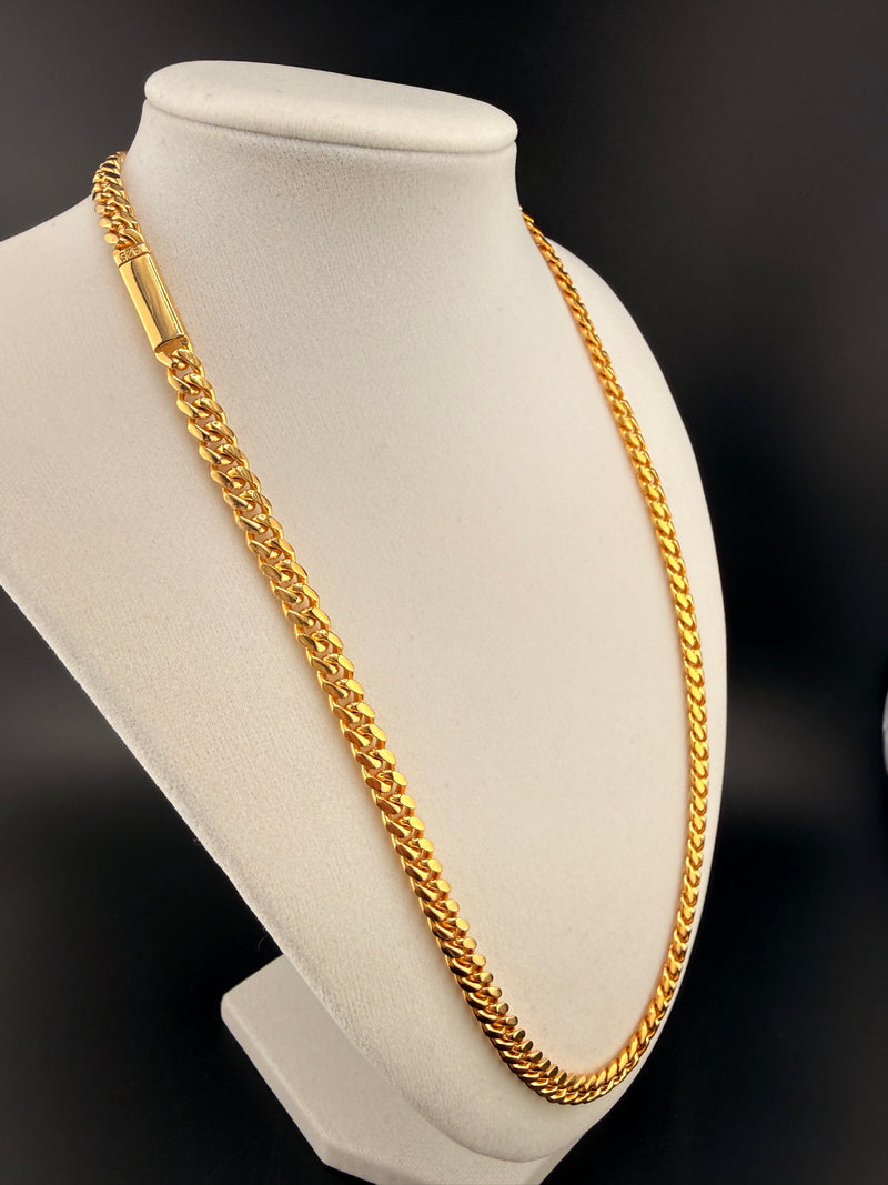 14Kt Gold Bonded over Sterling 925 Silver Solid Cuban Link Chain Necklace 6.5MM / 22 in