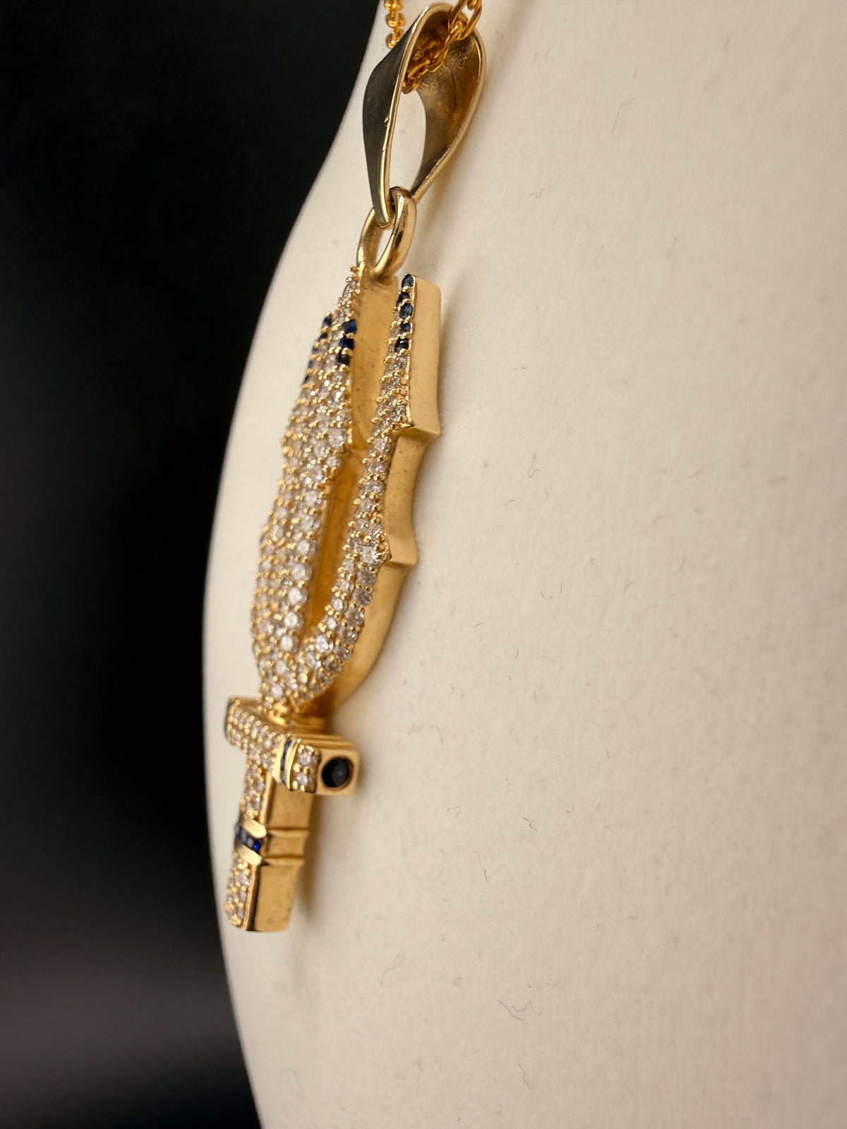 Trident Diamond & Sapphire Pendant – 14K Gold Custom One-of-One (4.42 CT LG Diamonds) alternate product view