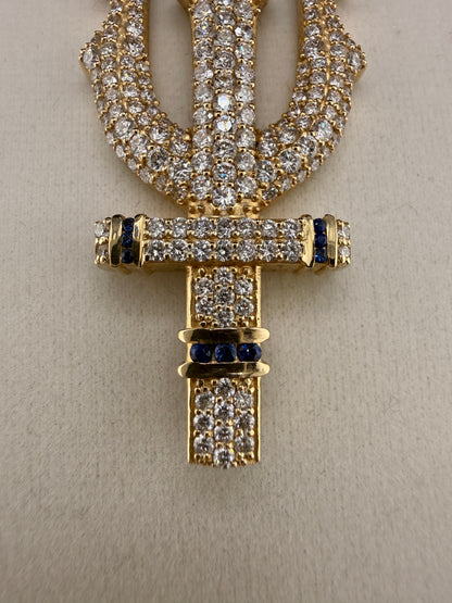 Trident Diamond & Sapphire Pendant – 14K Gold Custom One-of-One (4.42 CT LG Diamonds)
