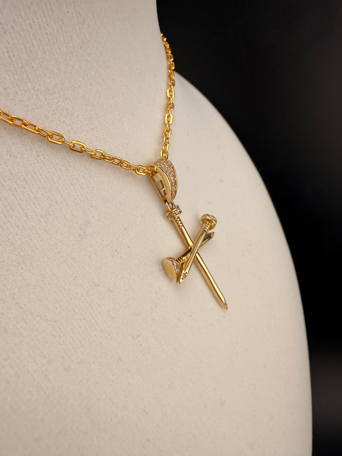14K Gold Nail Cross Pendant with CZ Diamonds – 2.71g Real Gold Designer Cross | alternate product view