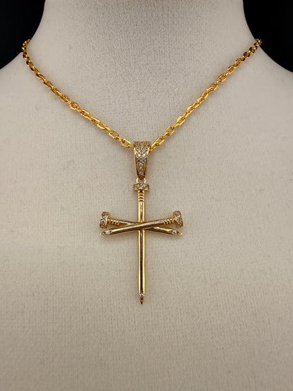 14K Gold Nail Cross Pendant with CZ Diamonds – 2.71g Real Gold Designer Cross |
