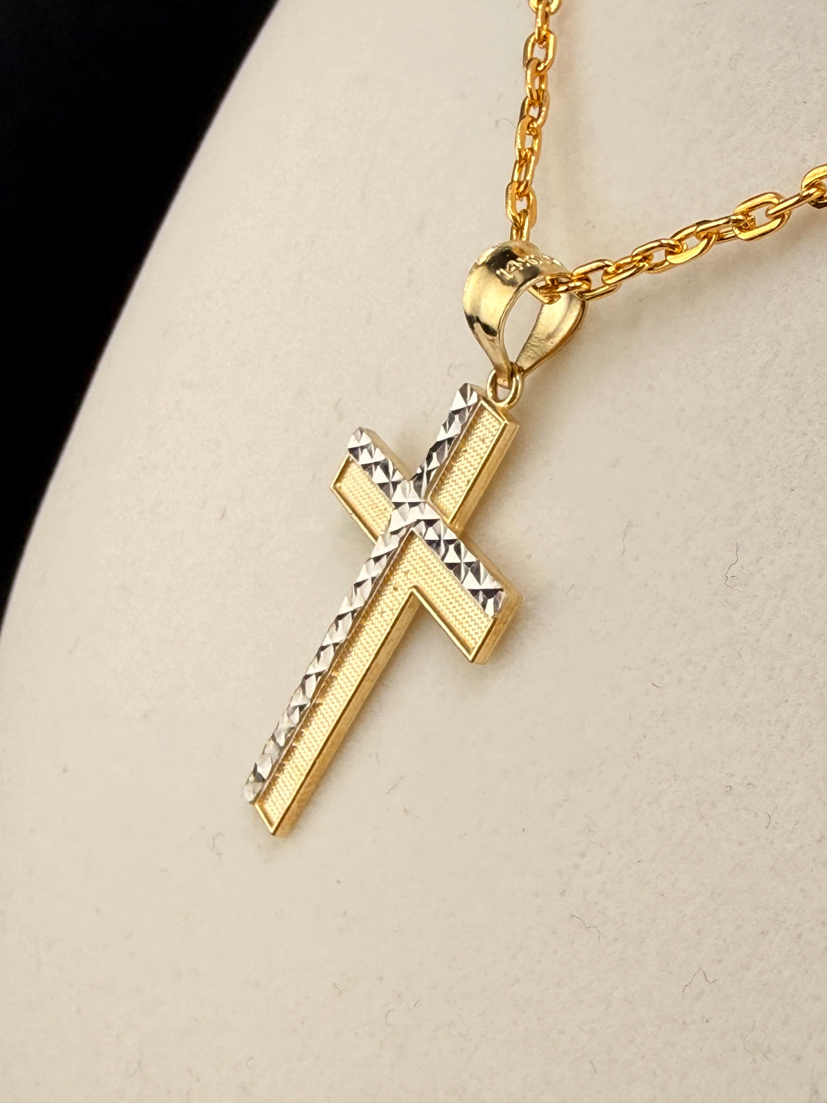 14K Solid Gold Diamond-Cut Cross Pendant