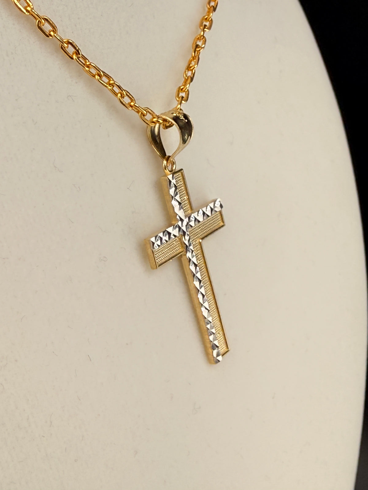 14K Solid Gold Diamond-Cut Cross Pendant alternate product view