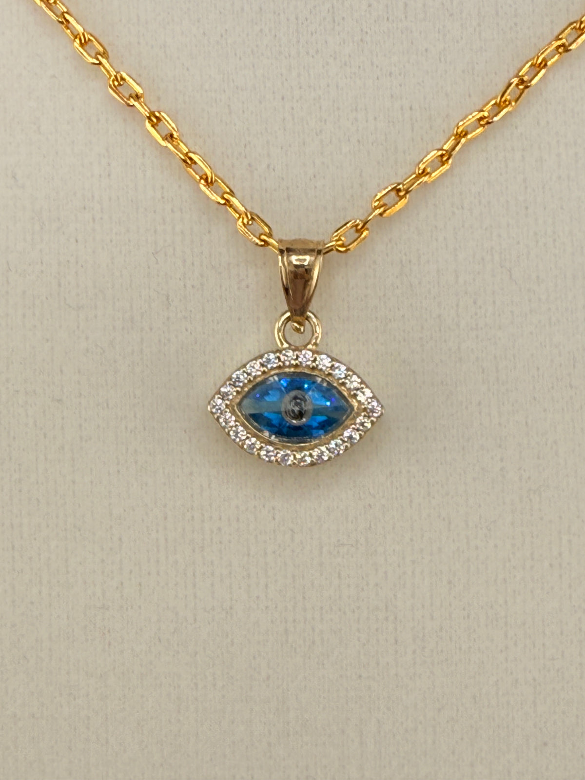 10K Solid Gold CZ Diamond Evil Eye Pendant