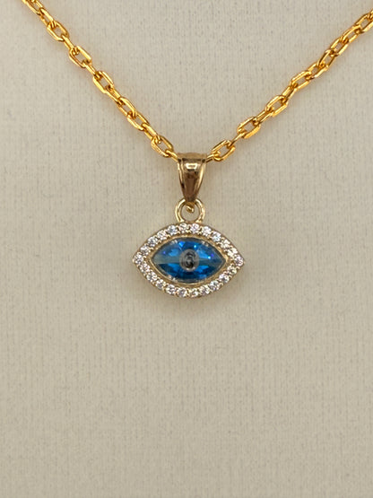 10K Solid Gold CZ Diamond Evil Eye Pendant