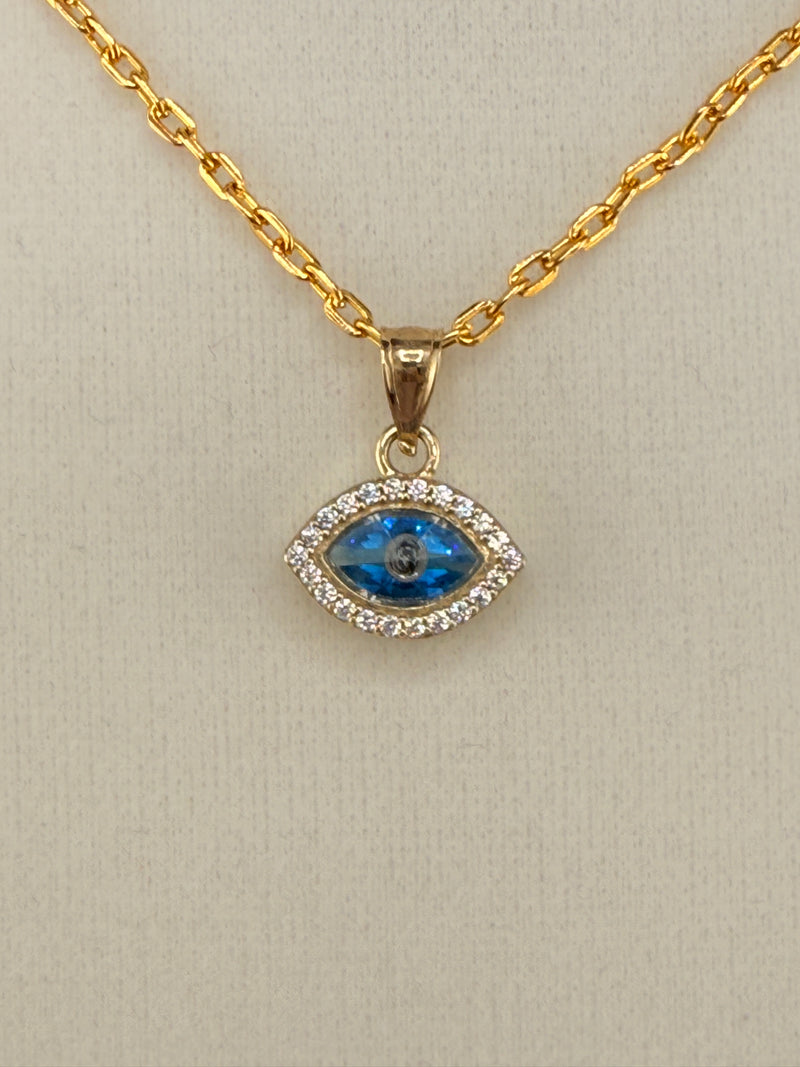 10K Solid Gold CZ Diamond Evil Eye Pendant