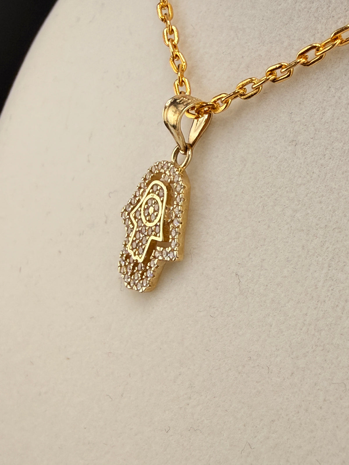14K Solid Gold CZ Diamond-Encrusted Hamsa Hand Pendant alternate product view