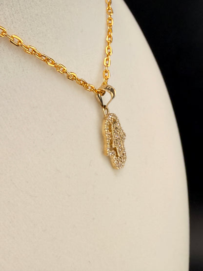 14K Solid Gold CZ Diamond-Encrusted Hamsa Hand Pendant