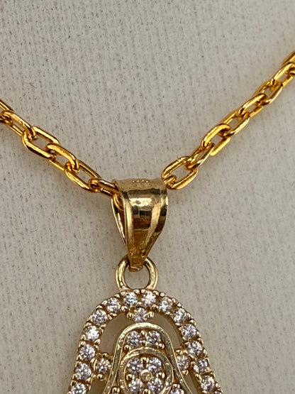14K Solid Gold CZ Diamond-Encrusted Hamsa Hand Pendant