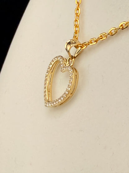 14K Solid Gold CZ Diamond Open Heart Pendant