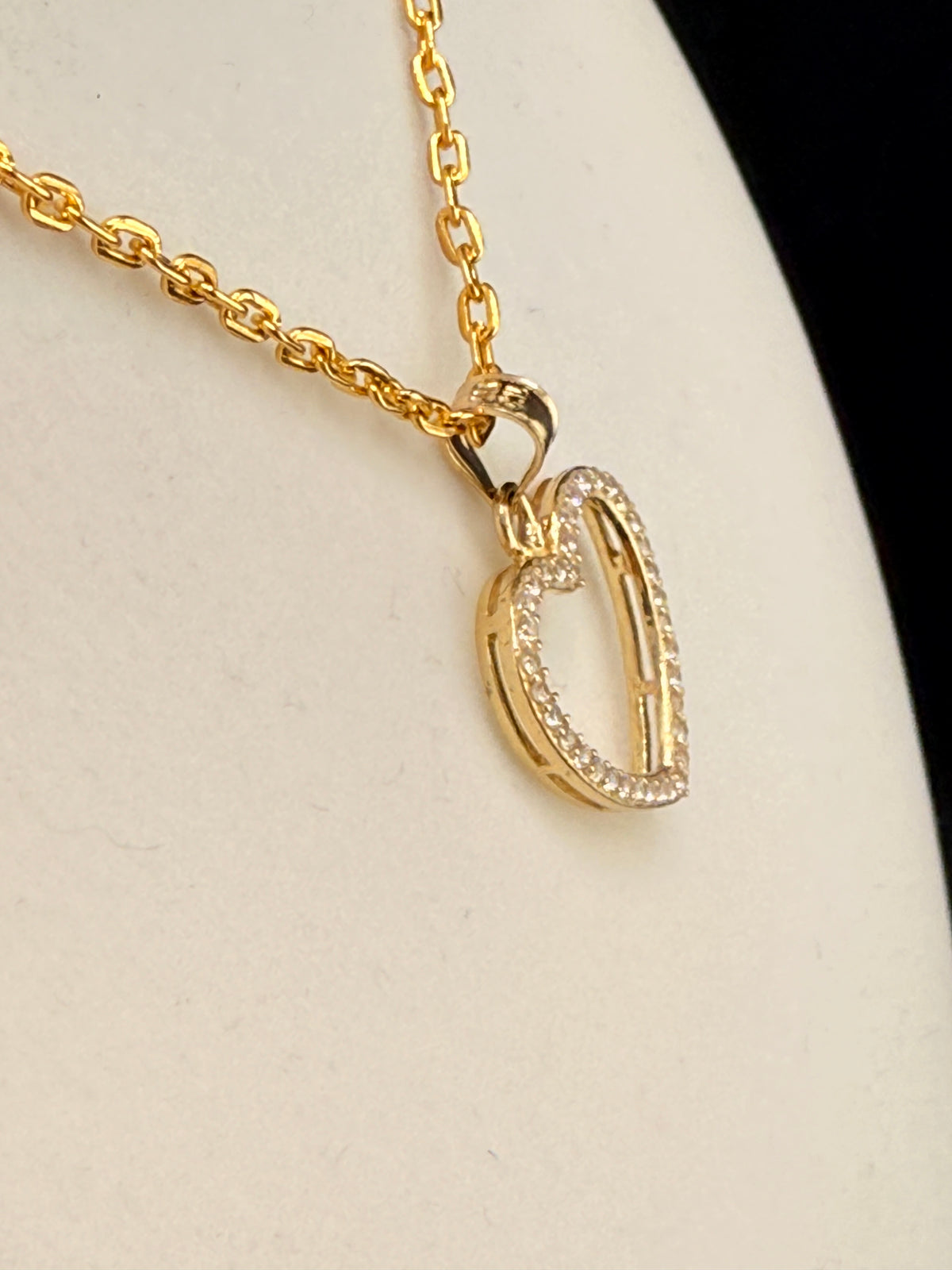 14K Solid Gold CZ Diamond Open Heart Pendant alternate product view