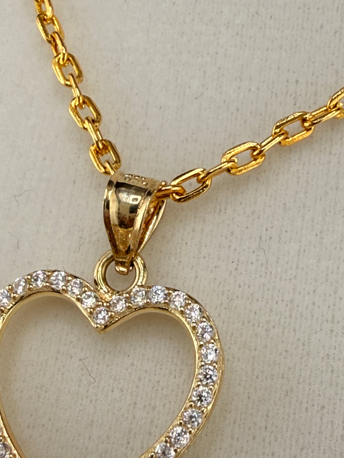 14K Solid Gold CZ Diamond Open Heart Pendant