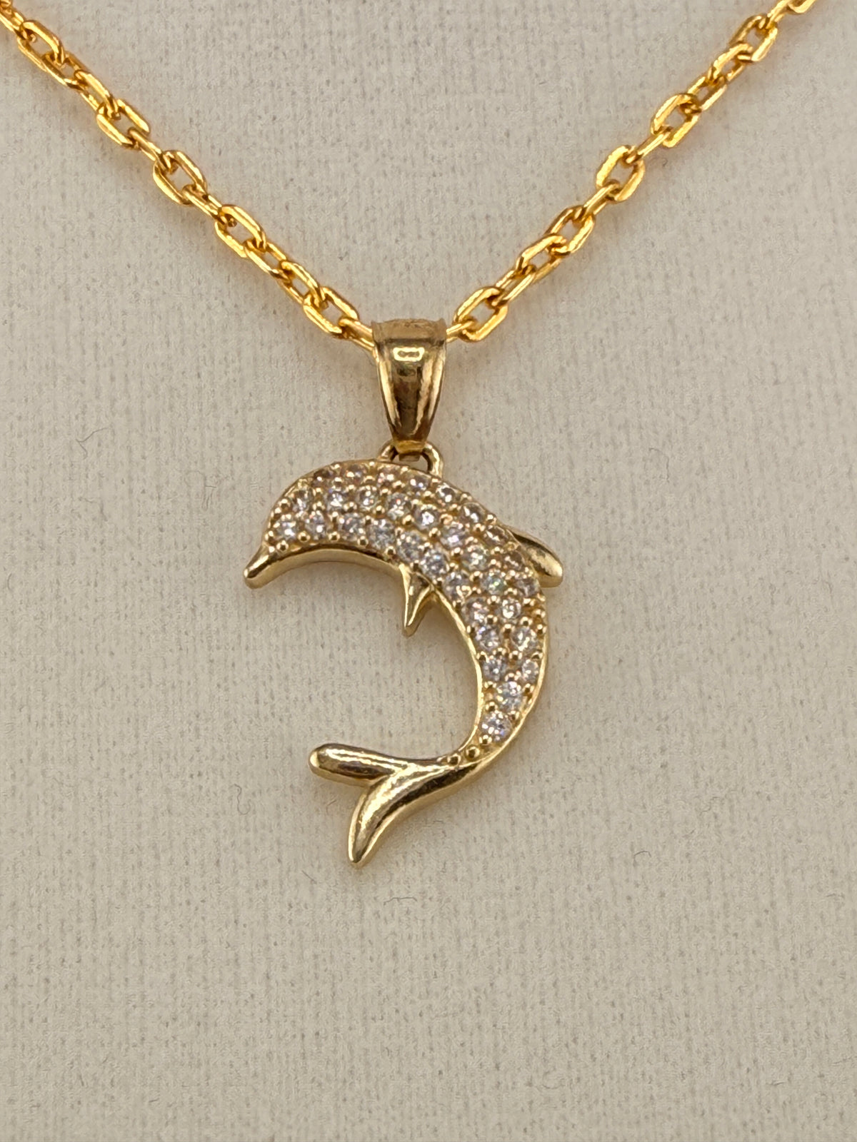 14K Gold CZ Diamond Dolphin Pendant alternate product view