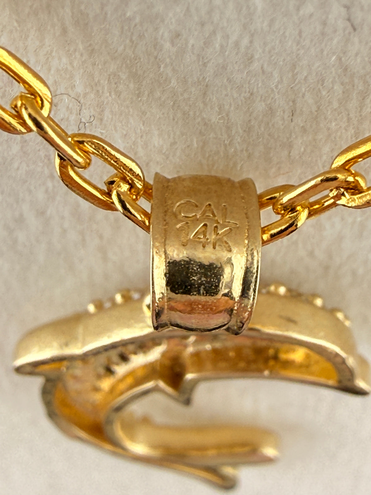 14K Gold CZ Diamond Dolphin Pendant