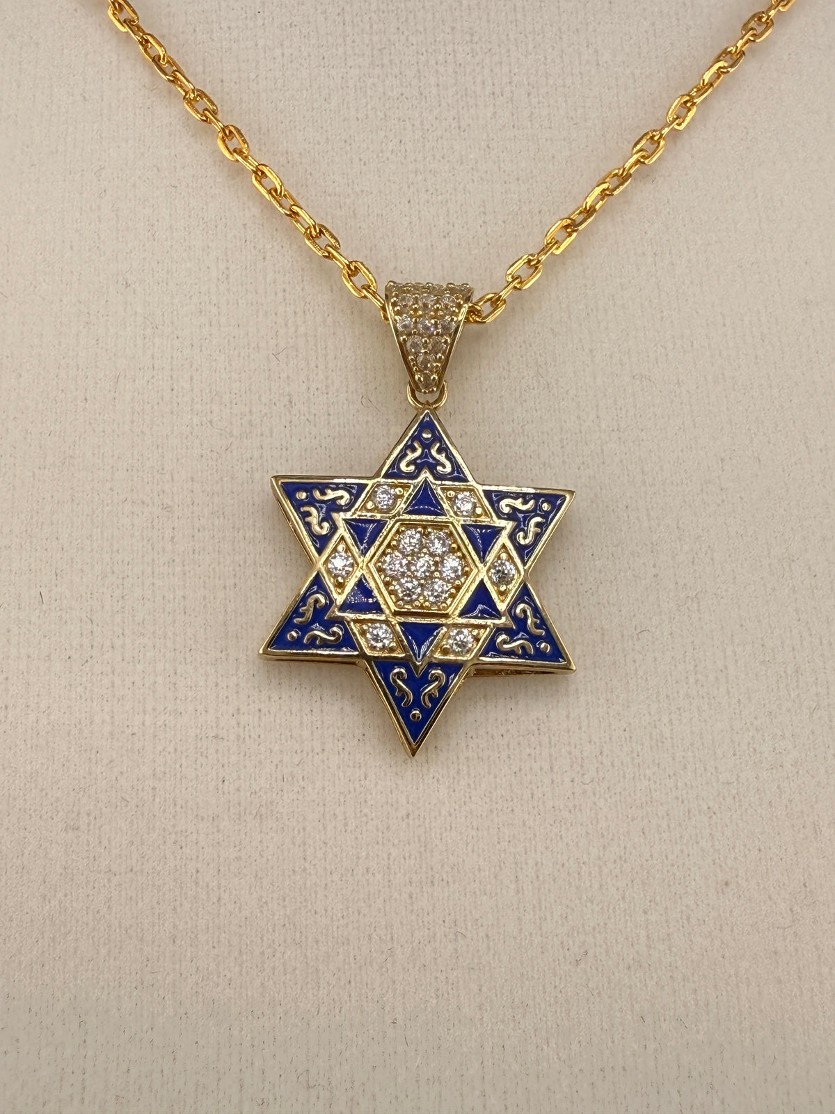 10K Solid Gold Star of David CZ Diamond Pendant