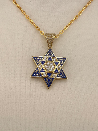 10K Solid Gold Star of David CZ Diamond Pendant