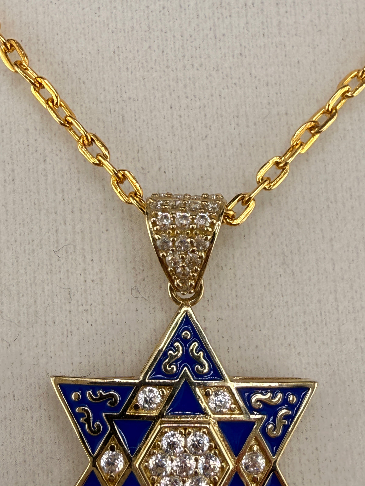 10K Solid Gold Star of David CZ Diamond Pendant