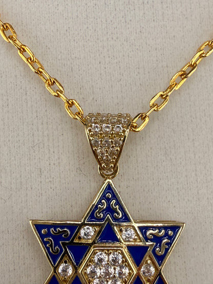 10K Solid Gold Star of David CZ Diamond Pendant