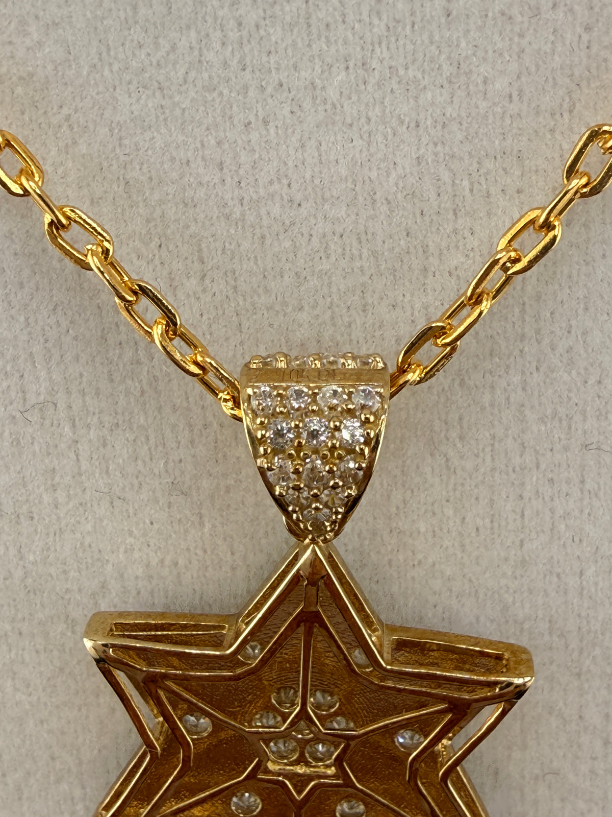 10K Solid Gold Star of David CZ Diamond Pendant