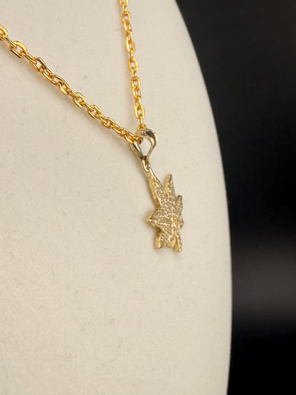 10K Solid Gold CZ Diamond-Encrusted Herbal Leaf Pendant