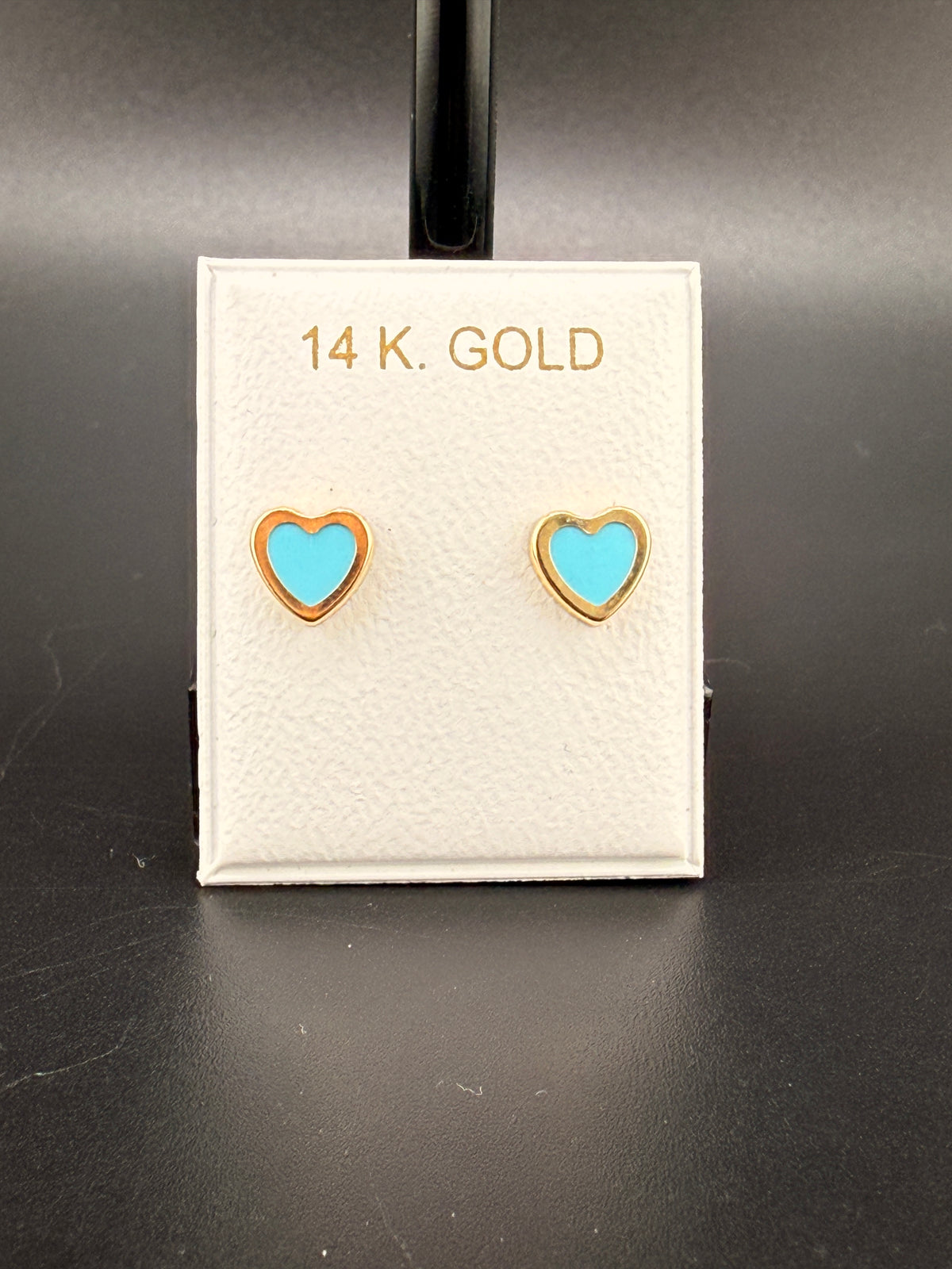 14K Gold Baby Blue Heart Earrings – Real Gold Heart Studs | Jewelry Connect Wholesale Price detail view