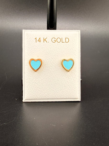 14K Gold Baby Blue Heart Earrings – Real Gold Heart Studs | Jewelry Connect Wholesale Price