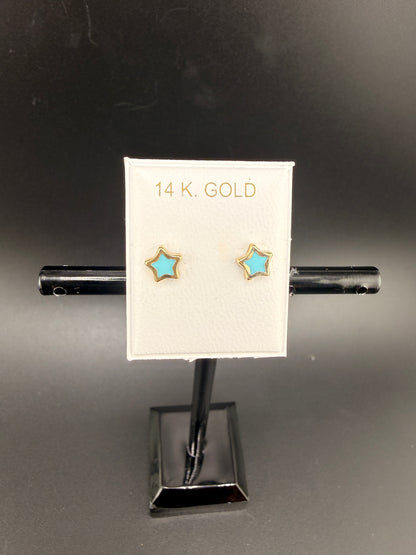 14K Gold Baby Blue Star Earrings – Real Gold Star Stud Earrings | Jewelry Connect