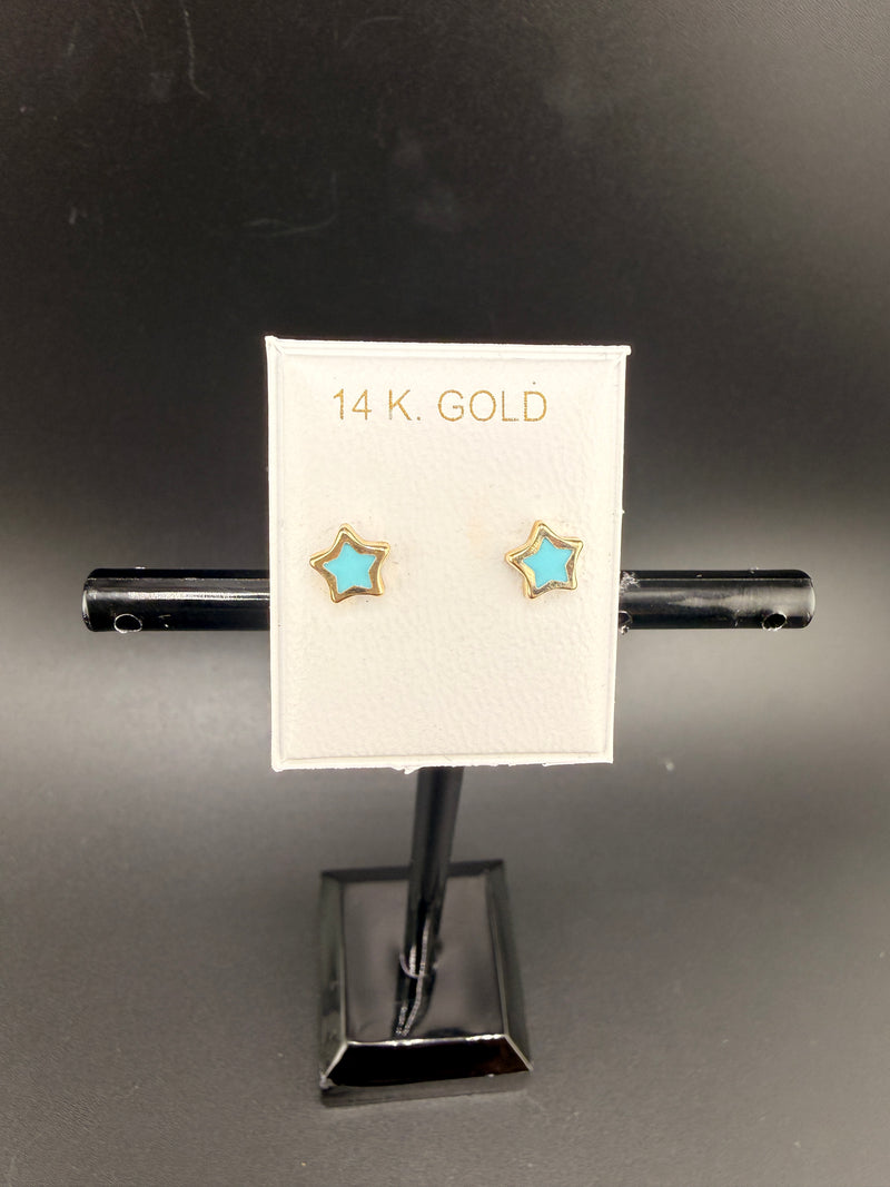 14K Gold Baby Blue Star Earrings – Real Gold Star Stud Earrings | Jewelry Connect