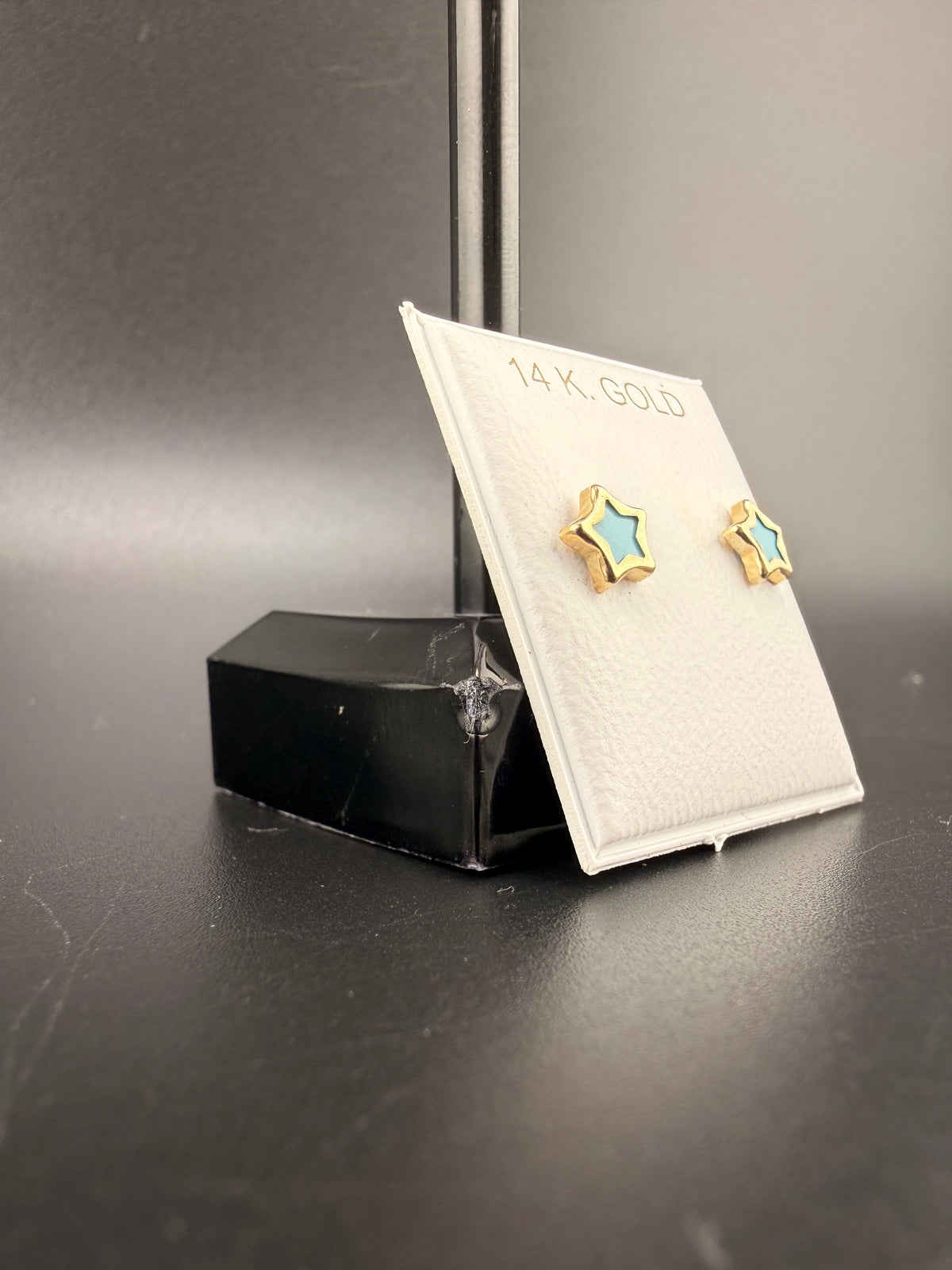 14K Gold Baby Blue Star Earrings – Real Gold Star Stud Earrings | Jewelry Connect detail view