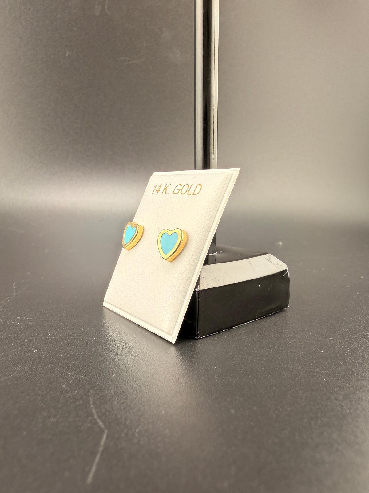 14K Gold Baby Blue Heart Earrings – Real Gold Heart Studs | Jewelry Connect Wholesale Price alternate product view