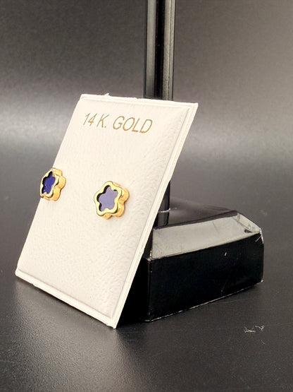 14K Gold Navy Blue Cloverleaf Earrings – Luxury Clover Stud Earrings | Jewelry Connect Wholesale Price