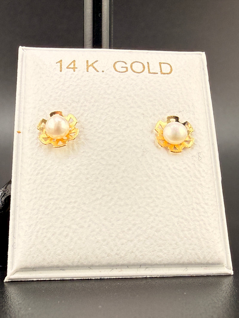 14K Gold Pearl Flower Earrings – Elegant Freshwater Pearl Floral Stud Earrings | Jewelry Connect