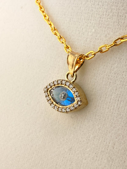 10K Solid Gold CZ Diamond Evil Eye Pendant