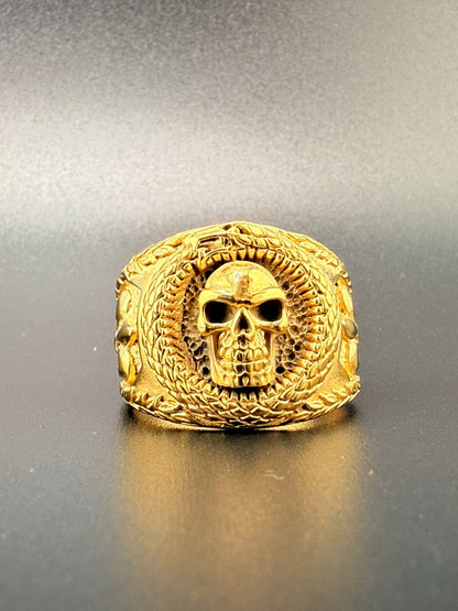14K Gold Bonded Sterling Silver Skull Ring - 8.25