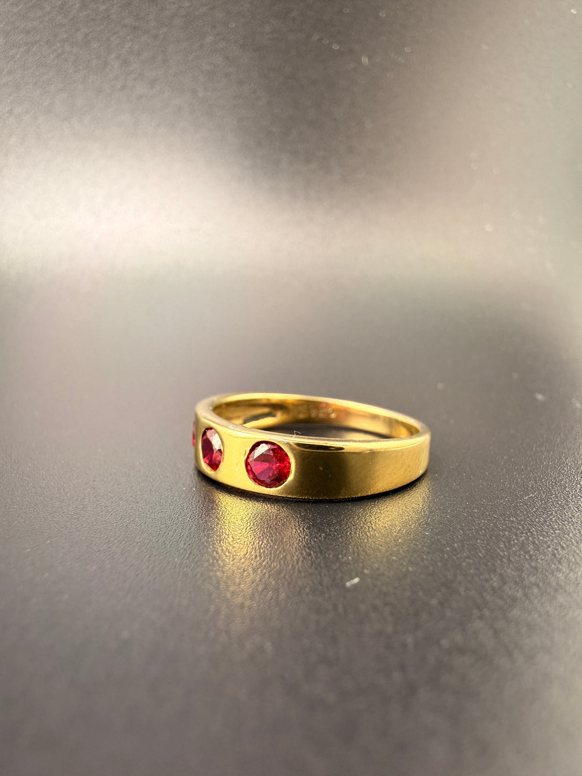 14K Gold Bonded Sterling Silver Ruby Ring – 3 Synthetic Rubies, Size 6.5 alternate product view