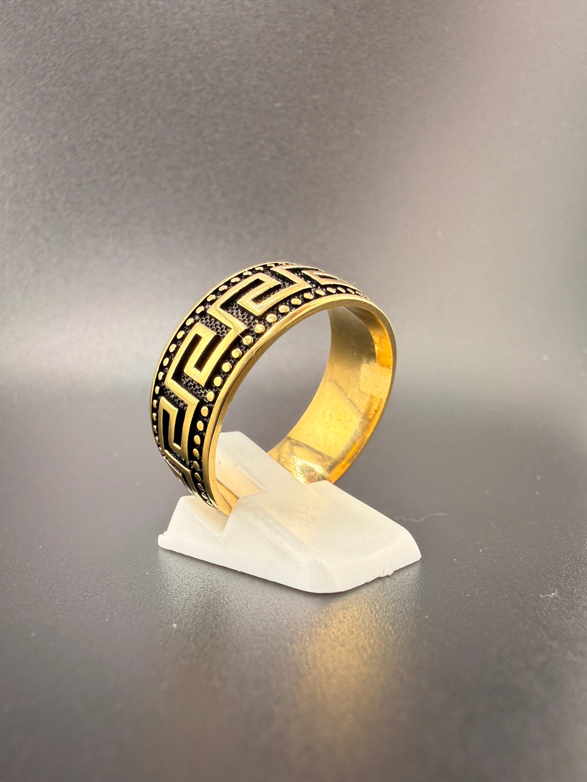 14K Gold Bonded Sterling Silver Versace Style Ring – Size 13, 8.5 Grams detail view